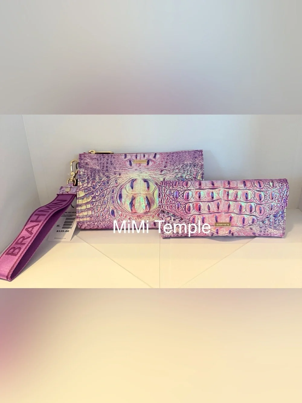 Brahmin Purple Iris Adia Clutch & Veronica Wallet Croc-Embossed 2 Pc Set - RARE